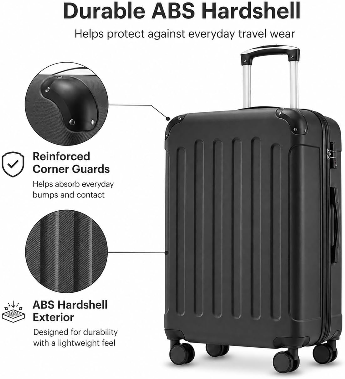 Carry On Luggage 22x14x9 Airline Approved, Hardside Suitcase with Wheels, TSA Approved, Tote Bag, White Brown