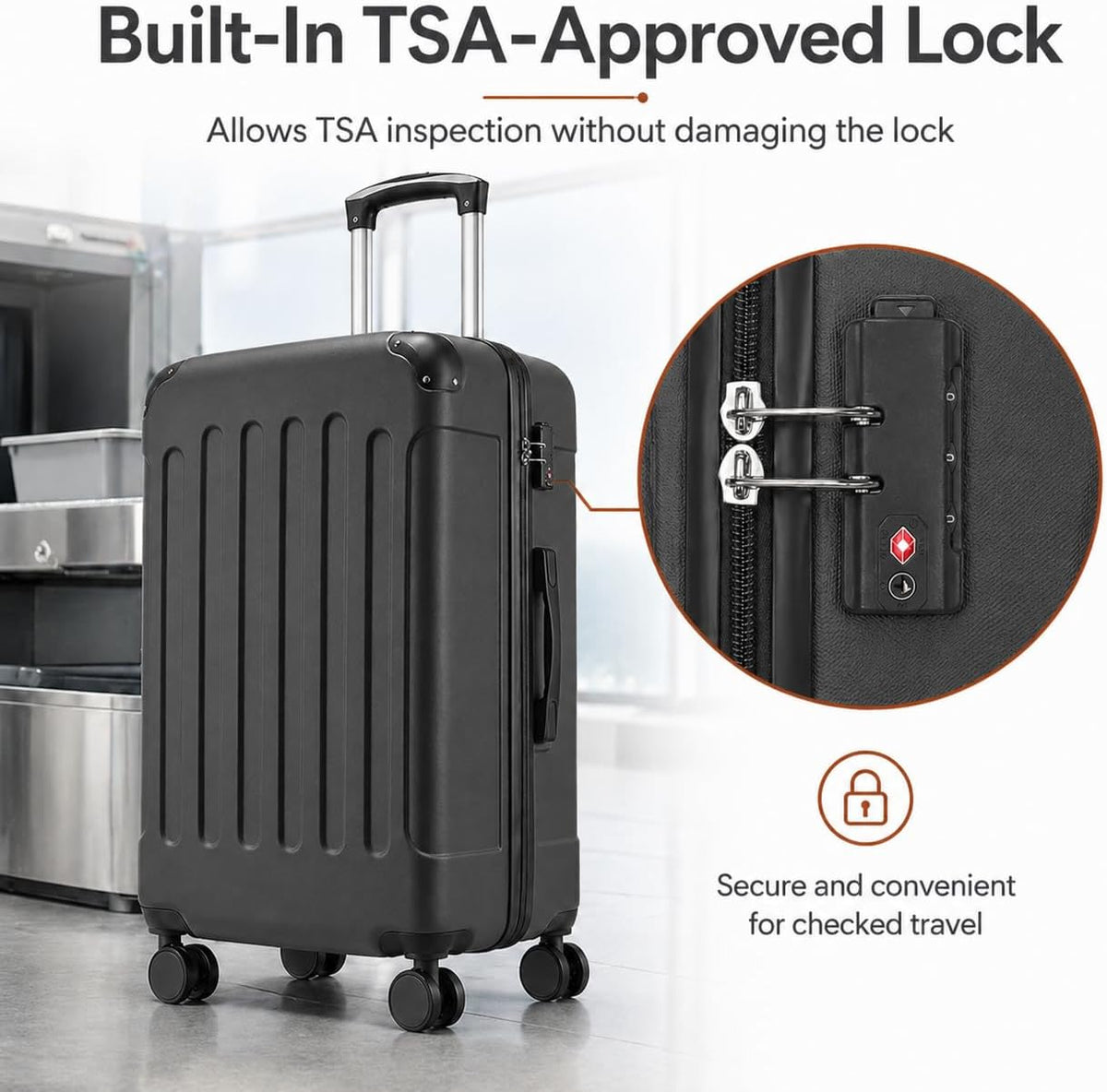 Carry On Luggage 22x14x9 Airline Approved, Hardside Suitcase with Wheels, TSA Approved, Tote Bag, White Brown