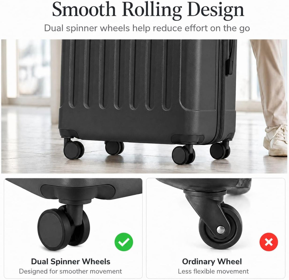Carry On Luggage 22x14x9 Airline Approved, Hardside Suitcase with Wheels, TSA Approved, Tote Bag, White Brown