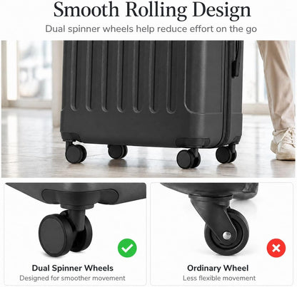 Carry On Luggage 22x14x9 Airline Approved, Hardside Suitcase with Wheels, TSA Approved, Tote Bag, White Brown
