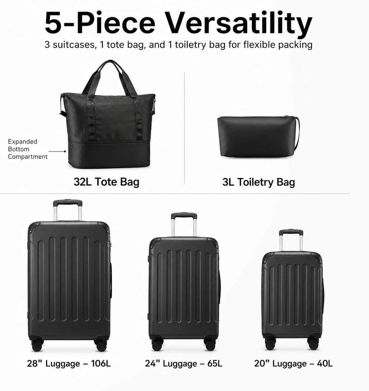 Carry On Luggage 22x14x9 Airline Approved, Hardside Suitcase with Wheels, TSA Approved, Tote Bag, White Brown
