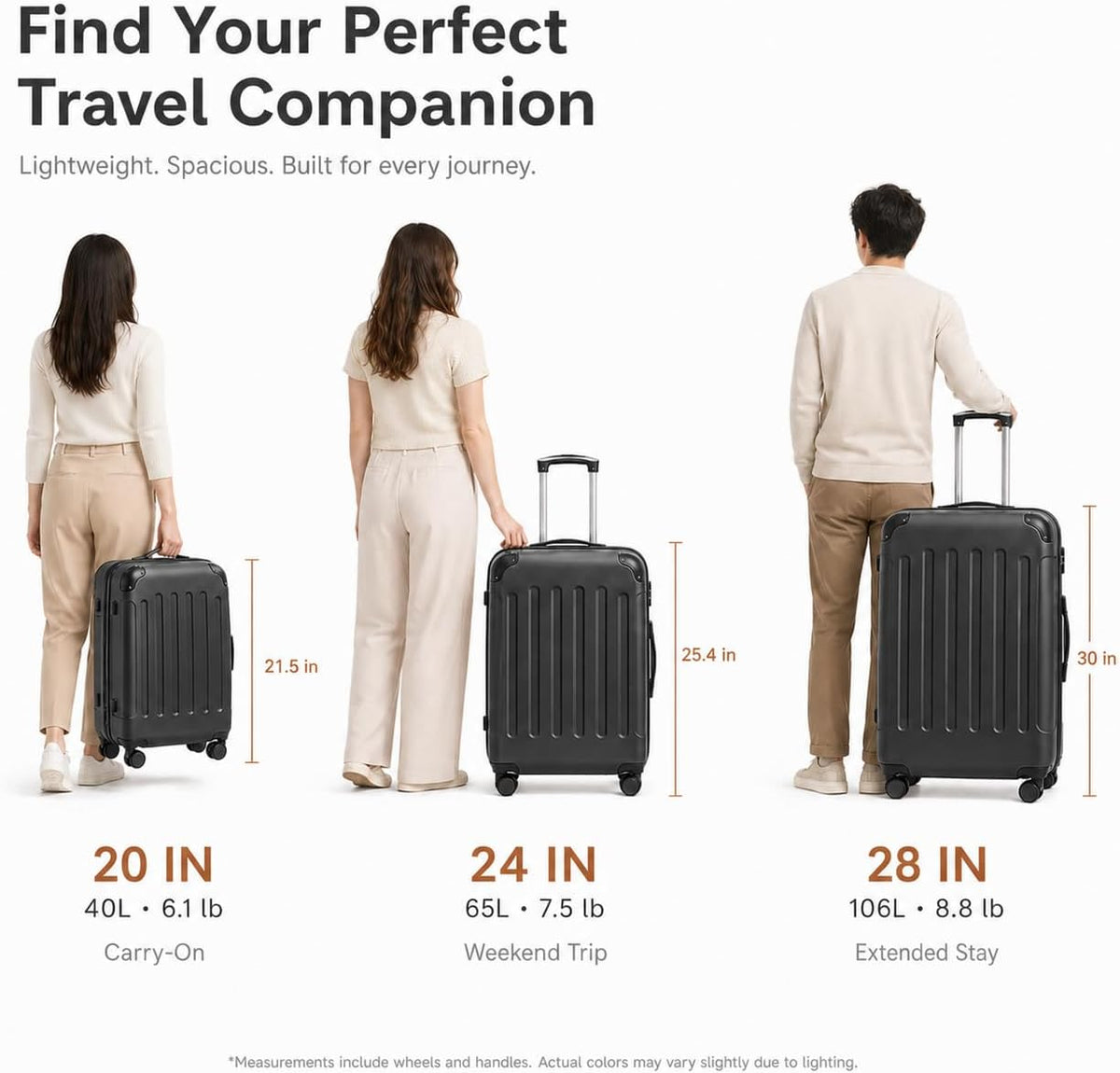 Carry On Luggage 22x14x9 Airline Approved, Hardside Suitcase with Wheels, TSA Approved, Tote Bag, White Brown