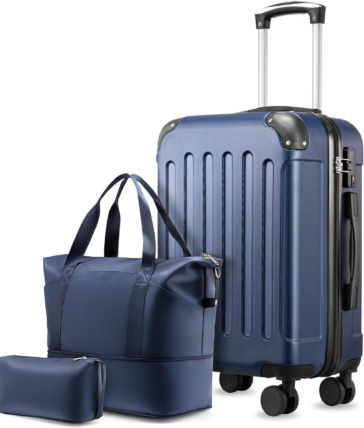 Carry On Luggage 22x14x9 Airline Approved, Hardside Suitcase with Wheels, TSA Approved, Tote Bag, White Brown