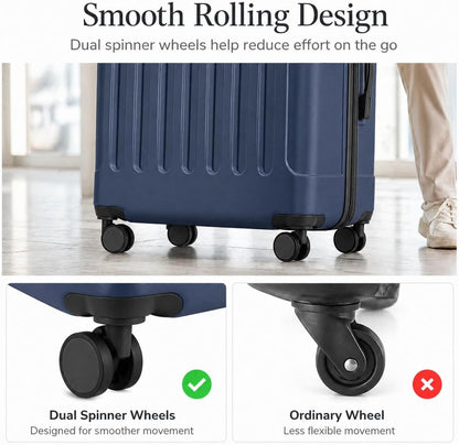 Carry On Luggage 22x14x9 Airline Approved, Hardside Suitcase with Wheels, TSA Approved, Tote Bag, White Brown