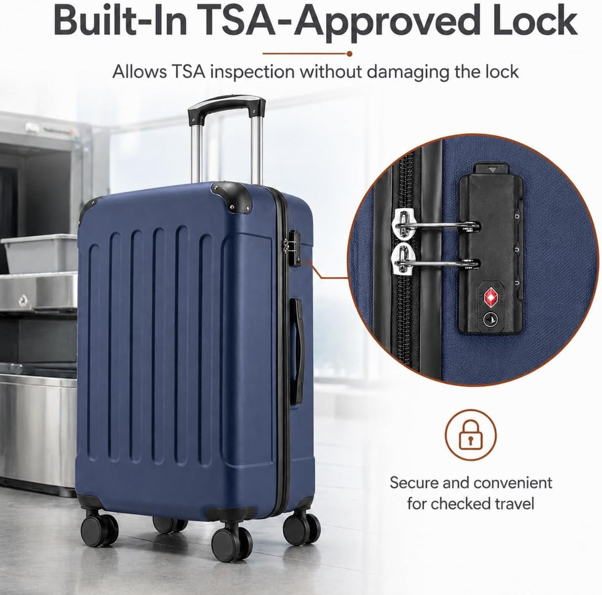 Carry On Luggage 22x14x9 Airline Approved, Hardside Suitcase with Wheels, TSA Approved, Tote Bag, White Brown