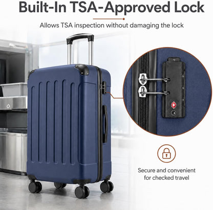 Carry On Luggage 22x14x9 Airline Approved, Hardside Suitcase with Wheels, TSA Approved, Tote Bag, White Brown