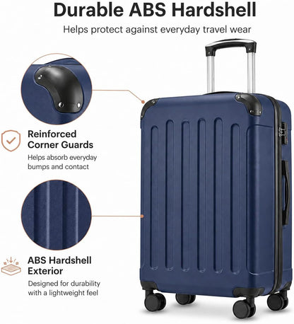 Carry On Luggage 22x14x9 Airline Approved, Hardside Suitcase with Wheels, TSA Approved, Tote Bag, White Brown