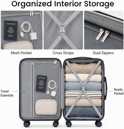 Carry On Luggage 22x14x9 Airline Approved, Hardside Suitcase with Wheels, TSA Approved, Tote Bag, White Brown