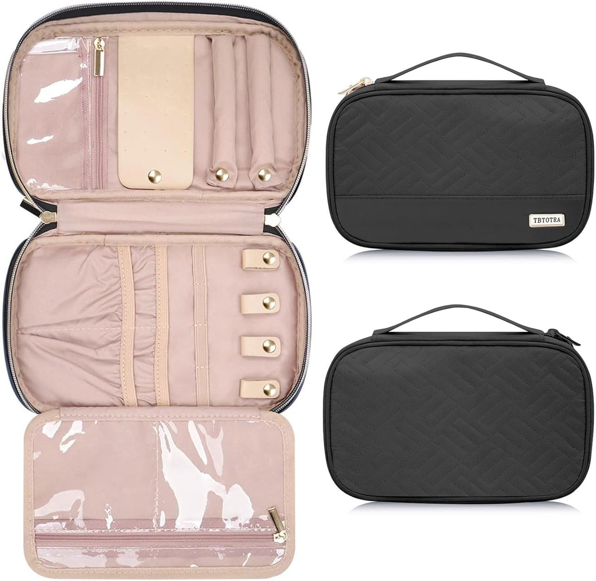 Travel Jewelry Organizer Box, Foldable Travel Case for Earrings, Necklaces, Rings, Bracelets, Black