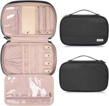 Travel Jewelry Organizer Box, Foldable Travel Case for Earrings, Necklaces, Rings, Bracelets, Black