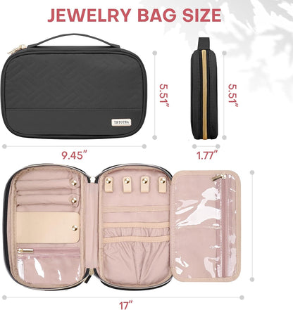 Travel Jewelry Organizer Box, Foldable Travel Case for Earrings, Necklaces, Rings, Bracelets, Black