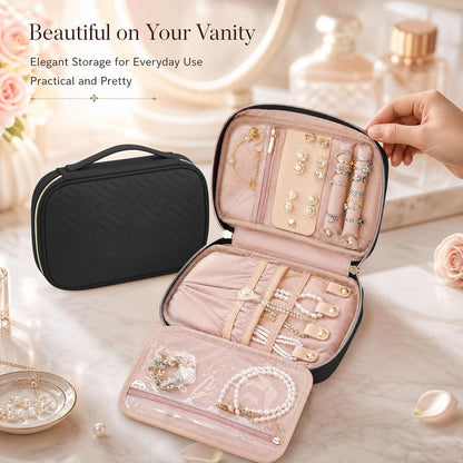 Travel Jewelry Organizer Box, Foldable Travel Case for Earrings, Necklaces, Rings, Bracelets, Black