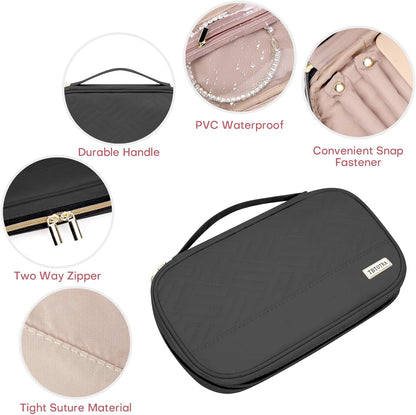Travel Jewelry Organizer Box, Foldable Travel Case for Earrings, Necklaces, Rings, Bracelets, Black
