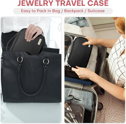 Travel Jewelry Organizer Box, Foldable Travel Case for Earrings, Necklaces, Rings, Bracelets, Black