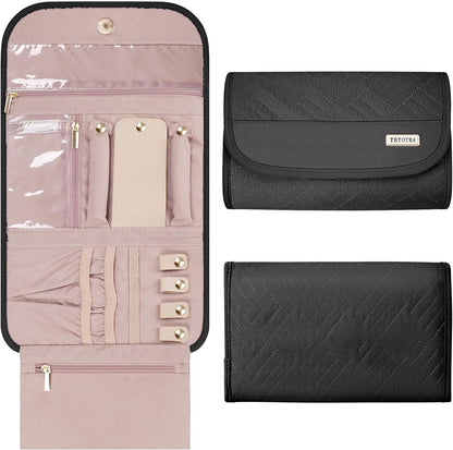 Travel Jewelry Organizer Box, Foldable Travel Case for Earrings, Necklaces, Rings, Bracelets, Black