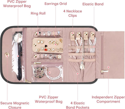 Travel Jewelry Organizer Box, Foldable Travel Case for Earrings, Necklaces, Rings, Bracelets, Black