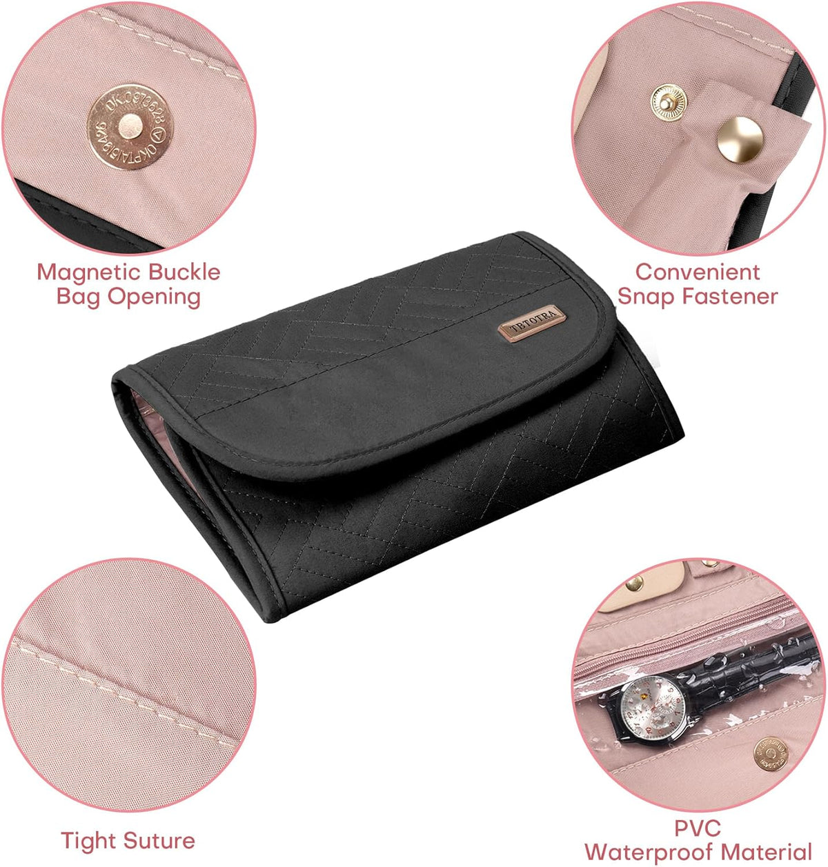 Travel Jewelry Organizer Box, Foldable Travel Case for Earrings, Necklaces, Rings, Bracelets, Black