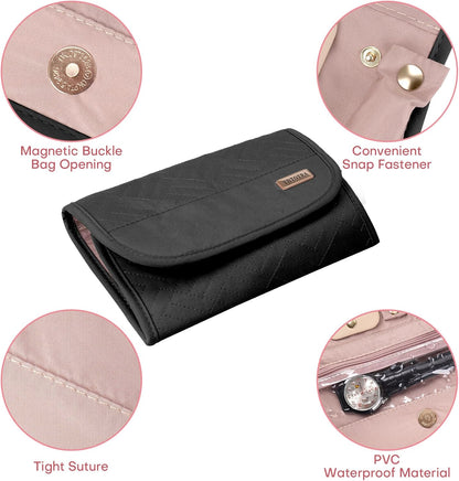 Travel Jewelry Organizer Box, Foldable Travel Case for Earrings, Necklaces, Rings, Bracelets, Black