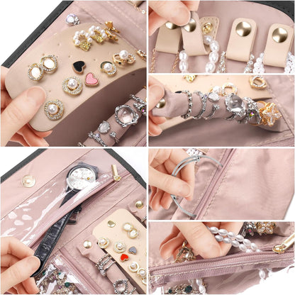Travel Jewelry Organizer Box, Foldable Travel Case for Earrings, Necklaces, Rings, Bracelets, Black