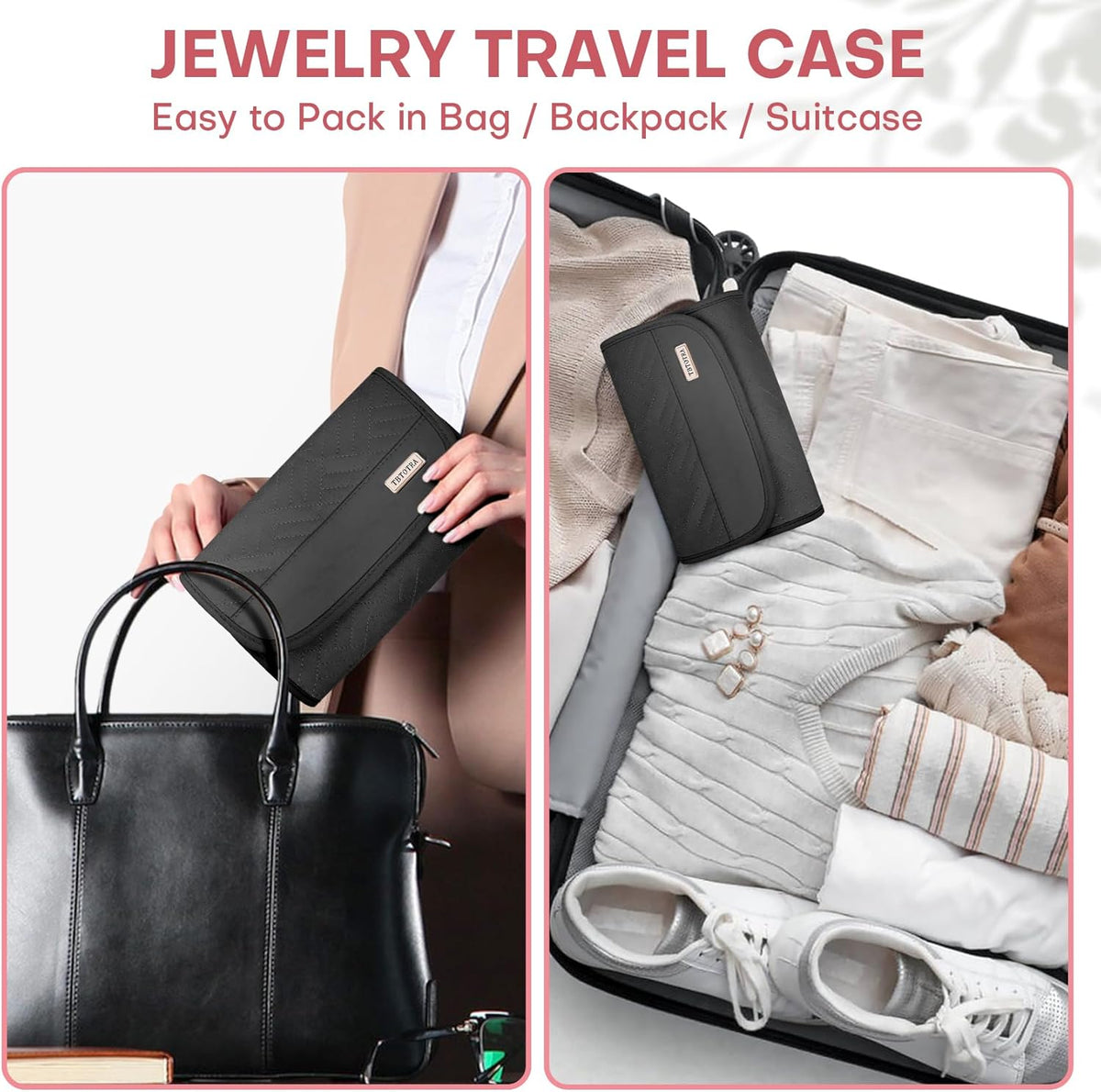Travel Jewelry Organizer Box, Foldable Travel Case for Earrings, Necklaces, Rings, Bracelets, Black