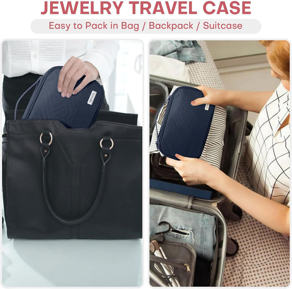 Travel Jewelry Organizer Box, Foldable Travel Case for Earrings, Necklaces, Rings, Bracelets, Black