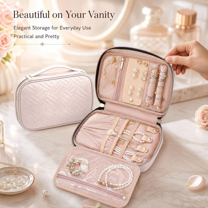 Travel Jewelry Organizer Box, Foldable Travel Case for Earrings, Necklaces, Rings, Bracelets, Black