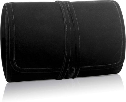 Velvet Travel Jewelry Roll, Jewelry Storage Bag Organizer for Necklaces, Earrings, Bracelets, Rings, Brooches and More, Compact and Easy to Carry (Large, Velvet- Black)
