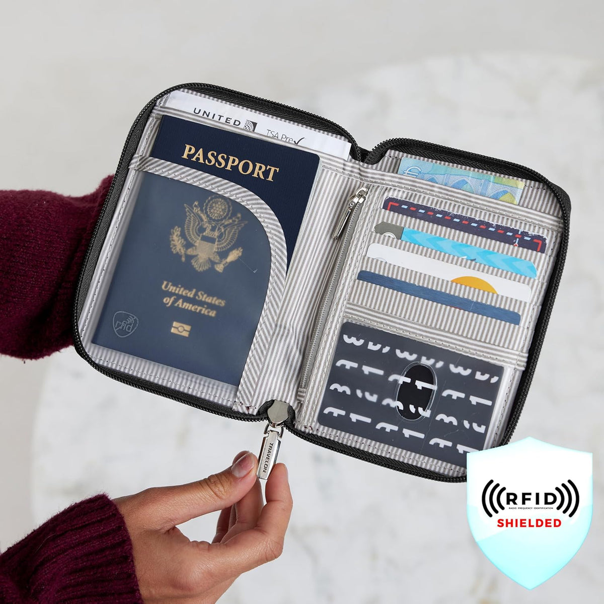 RFID Blocking Passport Zip Wallet