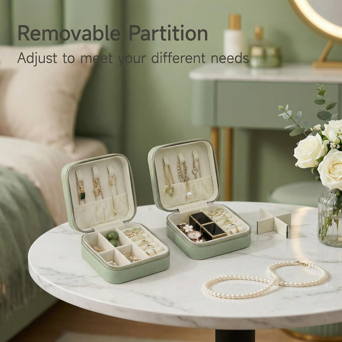 Travel Jewelry Case, Small Jewelry Box Portable Jewelry Travel Organizer Display Storage Case for Rings Earring Necklace Bracelet, Gift for Women Girls, Green