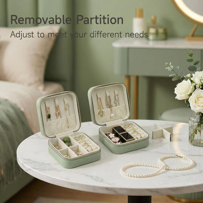 Travel Jewelry Case, Small Jewelry Box Portable Jewelry Travel Organizer Display Storage Case for Rings Earring Necklace Bracelet, Gift for Women Girls, Green