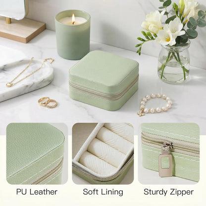 Travel Jewelry Case, Small Jewelry Box Portable Jewelry Travel Organizer Display Storage Case for Rings Earring Necklace Bracelet, Gift for Women Girls, Green