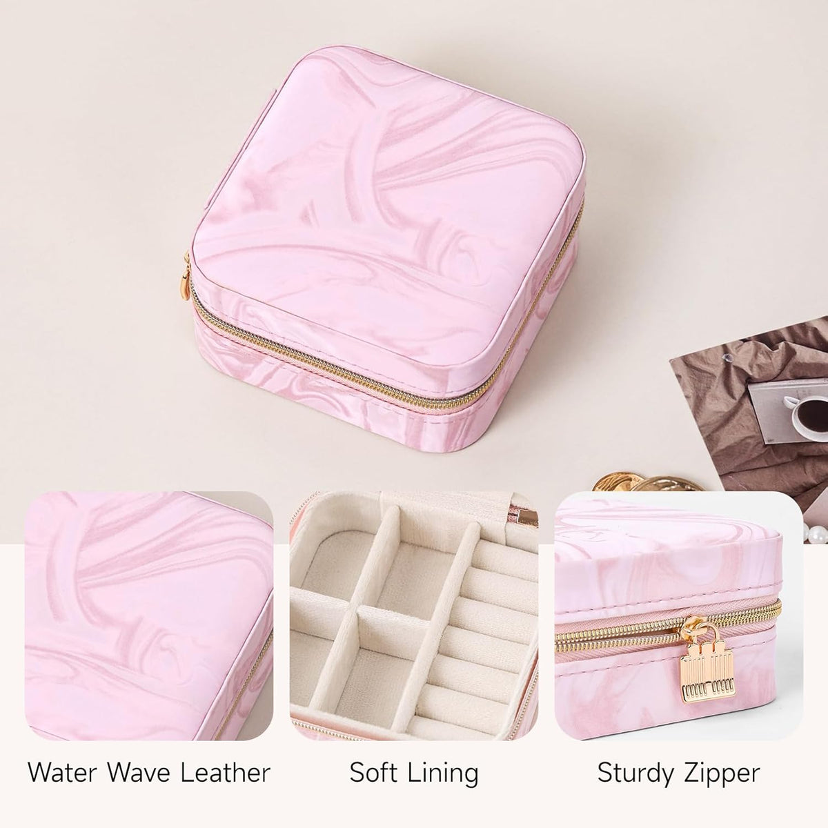 Travel Jewelry Case, Small Jewelry Box Portable Jewelry Travel Organizer Display Storage Case for Rings Earring Necklace Bracelet, Gift for Women Girls, Green