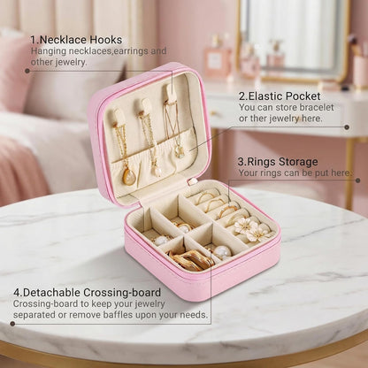 Travel Jewelry Case, Small Jewelry Box Portable Jewelry Travel Organizer Display Storage Case for Rings Earring Necklace Bracelet, Gift for Women Girls, Green