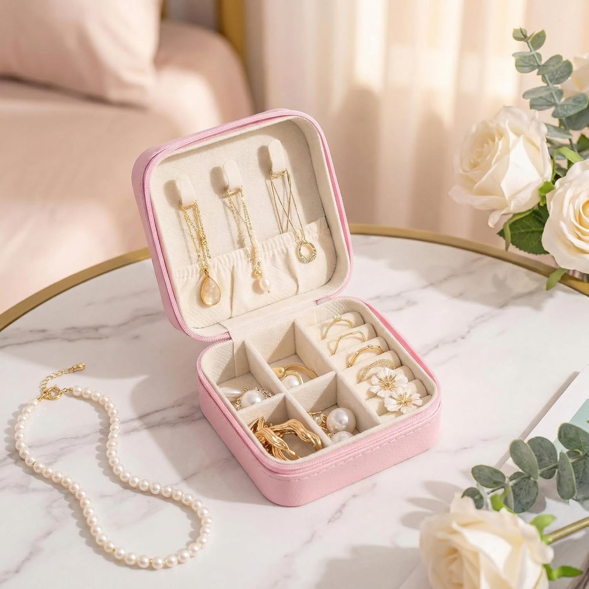 Travel Jewelry Case, Small Jewelry Box Portable Jewelry Travel Organizer Display Storage Case for Rings Earring Necklace Bracelet, Gift for Women Girls, Green