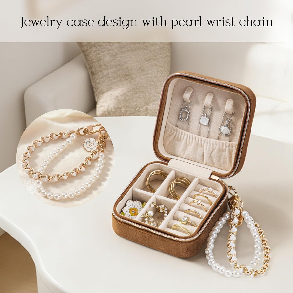 Travel Jewelry Case, Small Jewelry Box Portable Jewelry Travel Organizer Display Storage Case for Rings Earring Necklace Bracelet, Gift for Women Girls, Green