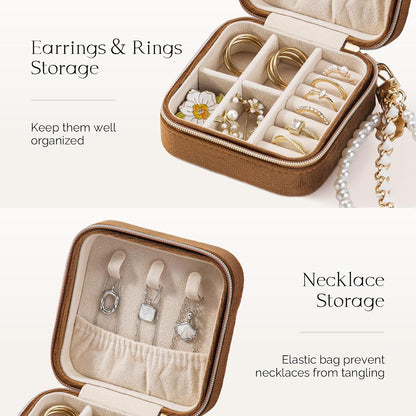 Travel Jewelry Case, Small Jewelry Box Portable Jewelry Travel Organizer Display Storage Case for Rings Earring Necklace Bracelet, Gift for Women Girls, Green