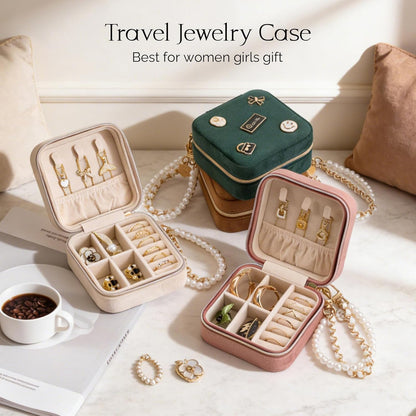 Travel Jewelry Case, Small Jewelry Box Portable Jewelry Travel Organizer Display Storage Case for Rings Earring Necklace Bracelet, Gift for Women Girls, Green