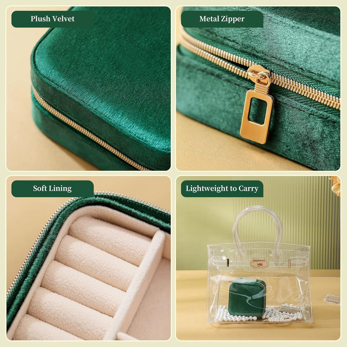 Travel Jewelry Case, Small Jewelry Box Portable Jewelry Travel Organizer Display Storage Case for Rings Earring Necklace Bracelet, Gift for Women Girls, Green
