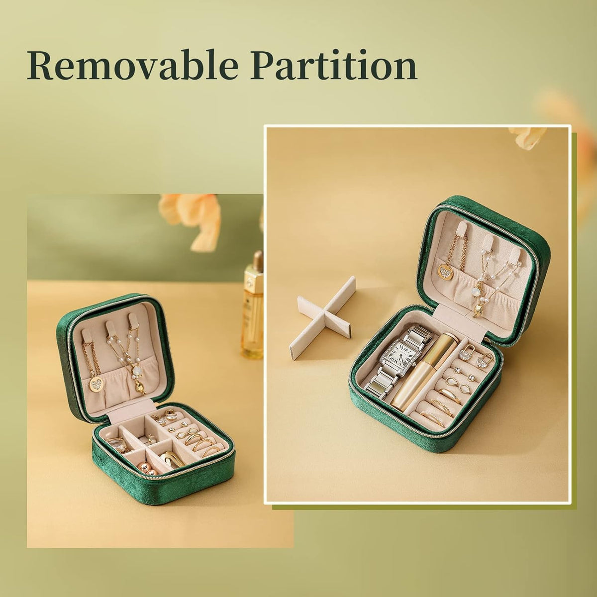 Travel Jewelry Case, Small Jewelry Box Portable Jewelry Travel Organizer Display Storage Case for Rings Earring Necklace Bracelet, Gift for Women Girls, Green