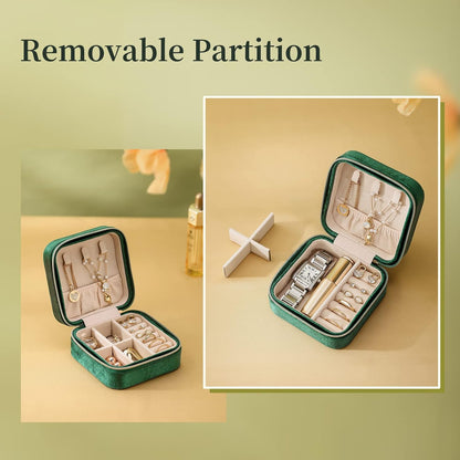 Travel Jewelry Case, Small Jewelry Box Portable Jewelry Travel Organizer Display Storage Case for Rings Earring Necklace Bracelet, Gift for Women Girls, Green