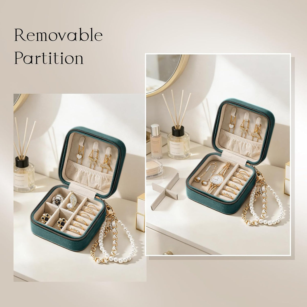 Travel Jewelry Case, Small Jewelry Box Portable Jewelry Travel Organizer Display Storage Case for Rings Earring Necklace Bracelet, Gift for Women Girls, Green