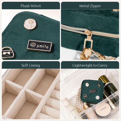 Travel Jewelry Case, Small Jewelry Box Portable Jewelry Travel Organizer Display Storage Case for Rings Earring Necklace Bracelet, Gift for Women Girls, Green