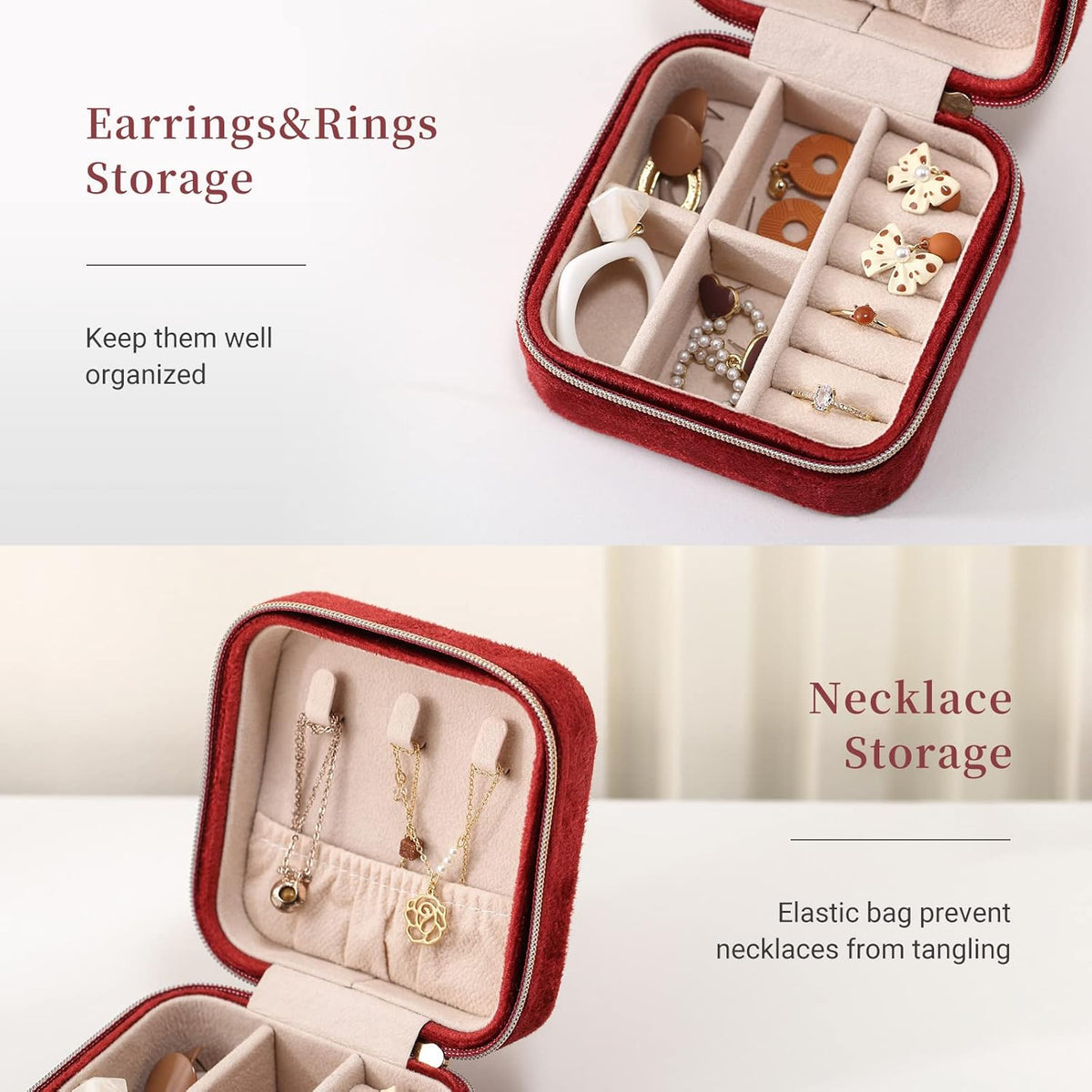 Travel Jewelry Case, Small Jewelry Box Portable Jewelry Travel Organizer Display Storage Case for Rings Earring Necklace Bracelet, Gift for Women Girls, Green