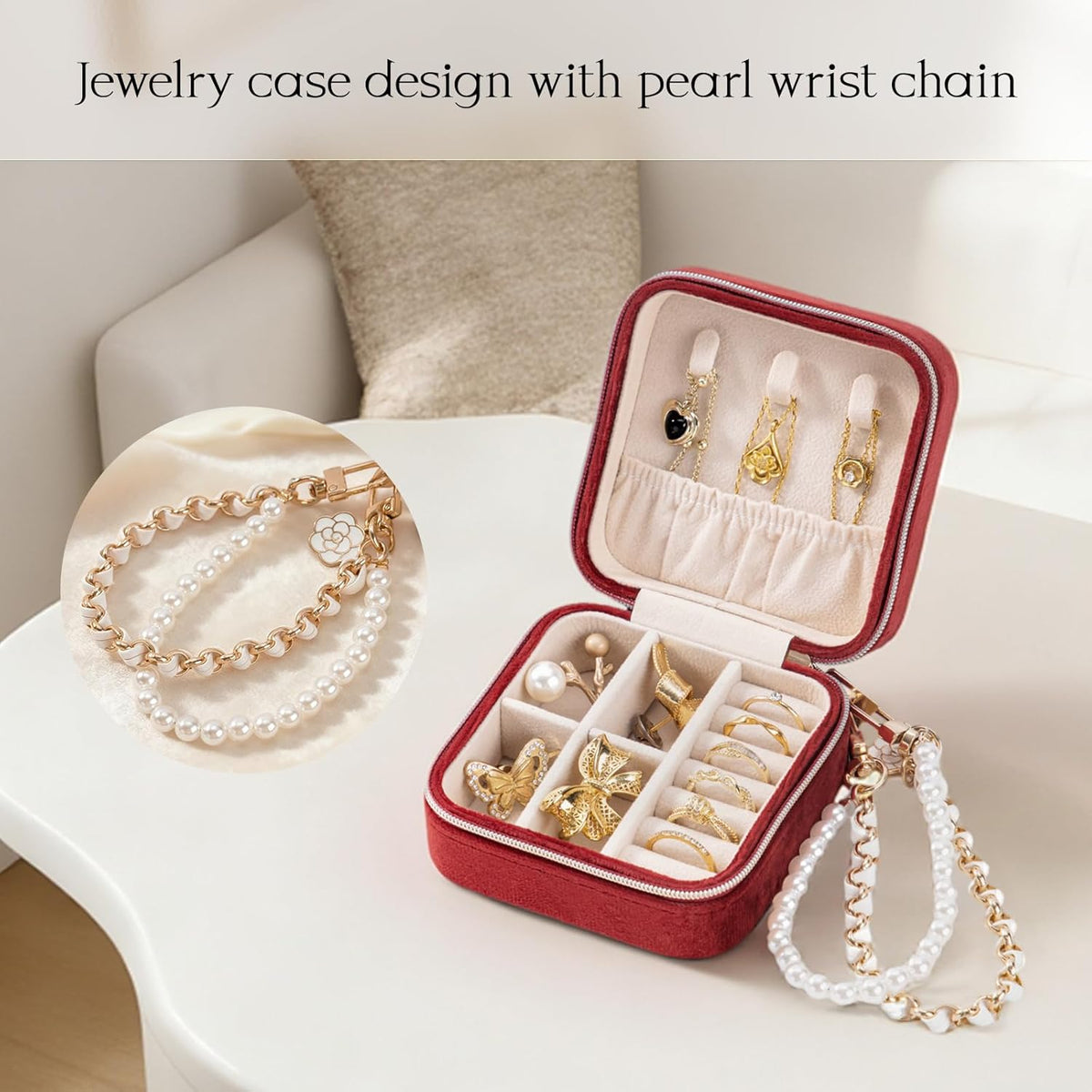 Travel Jewelry Case, Small Jewelry Box Portable Jewelry Travel Organizer Display Storage Case for Rings Earring Necklace Bracelet, Gift for Women Girls, Green