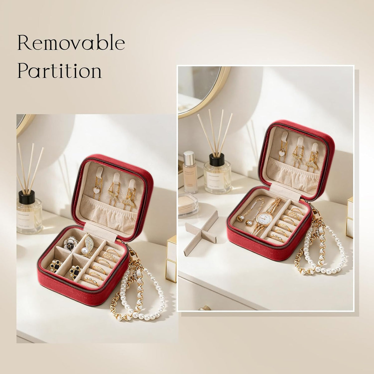 Travel Jewelry Case, Small Jewelry Box Portable Jewelry Travel Organizer Display Storage Case for Rings Earring Necklace Bracelet, Gift for Women Girls, Green