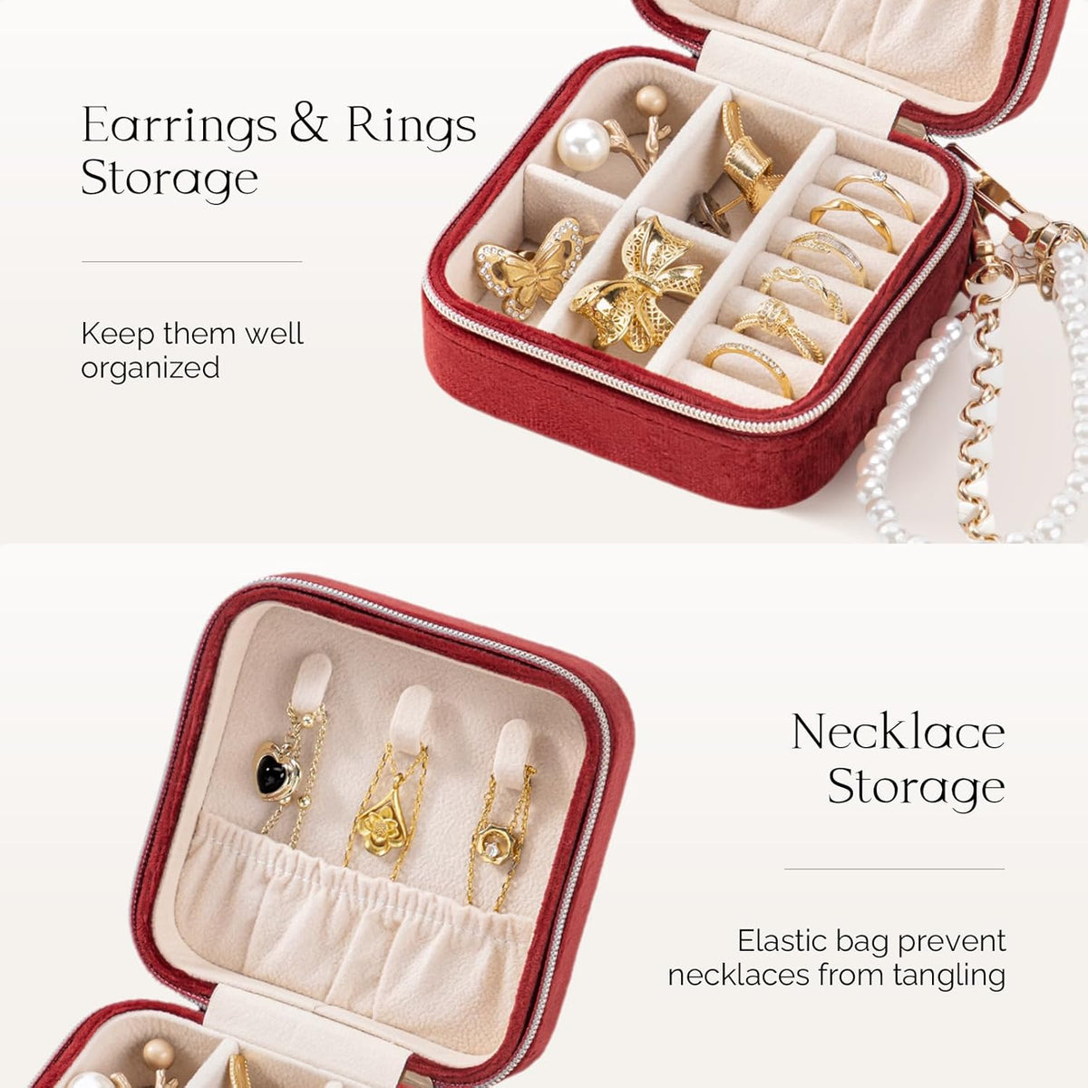 Travel Jewelry Case, Small Jewelry Box Portable Jewelry Travel Organizer Display Storage Case for Rings Earring Necklace Bracelet, Gift for Women Girls, Green