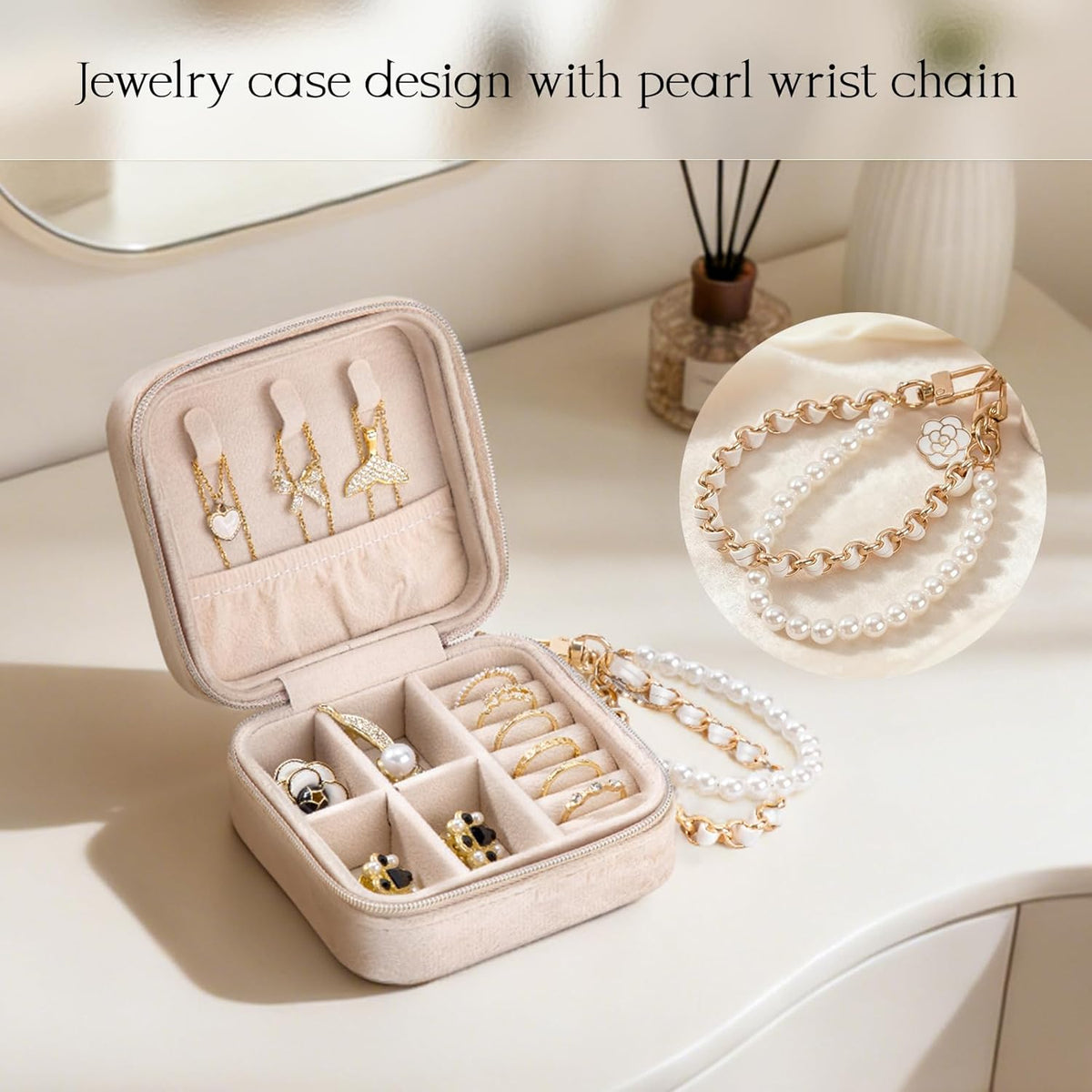 Travel Jewelry Case, Small Jewelry Box Portable Jewelry Travel Organizer Display Storage Case for Rings Earring Necklace Bracelet, Gift for Women Girls, Green