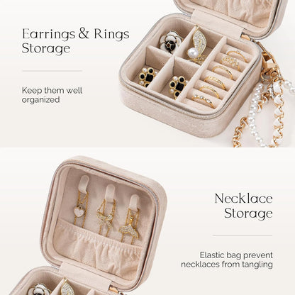 Travel Jewelry Case, Small Jewelry Box Portable Jewelry Travel Organizer Display Storage Case for Rings Earring Necklace Bracelet, Gift for Women Girls, Green