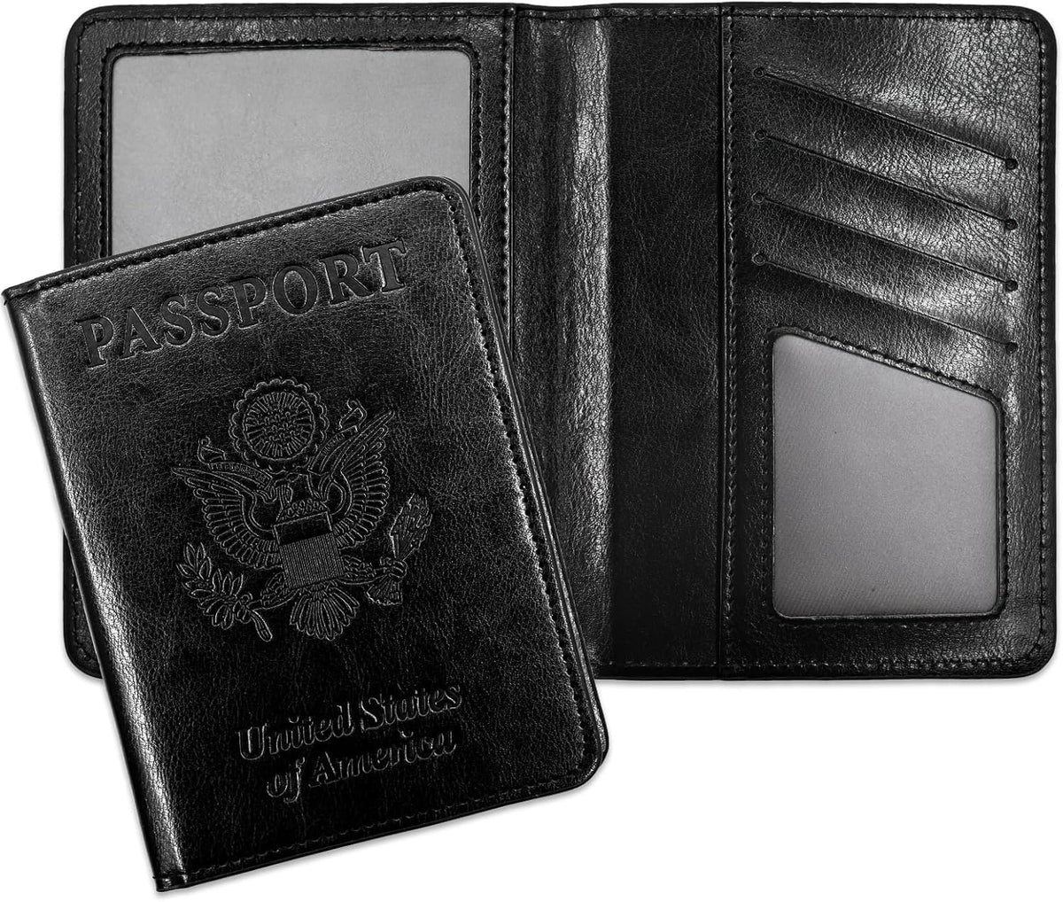 Passport Holder for Travel Essentials RFID Blocking Wallet Card Case PU Leather Passport Cover Women and Men (Blue)