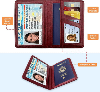 Passport Holder for Travel Essentials RFID Blocking Wallet Card Case PU Leather Passport Cover Women and Men (Blue)